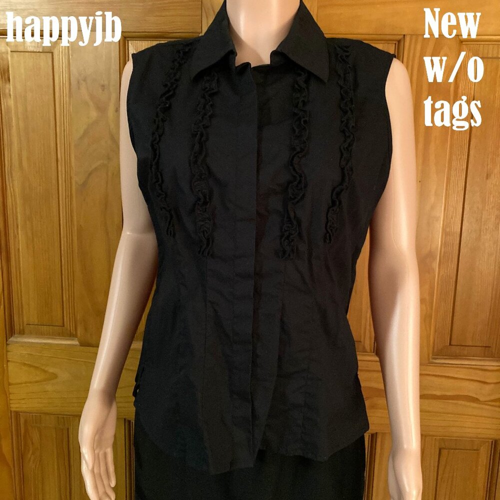 NWOT Worthington Vintage 90s Sleeveless Ruffle Top Blouse Black Women's Size 14 - Picture 3 of 12